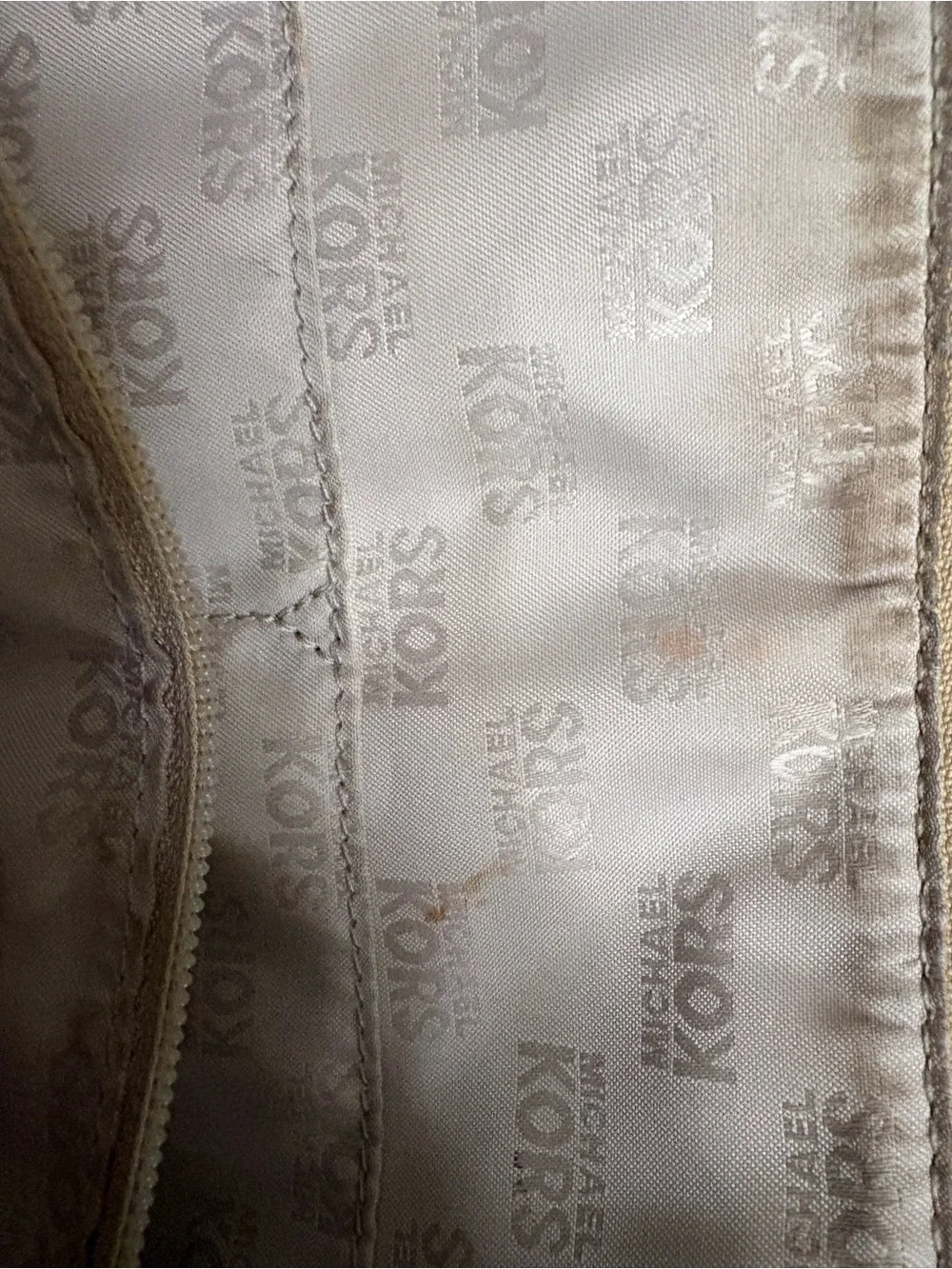 Michael Kors Cream Signature MK Tote with Tan Leather Straps